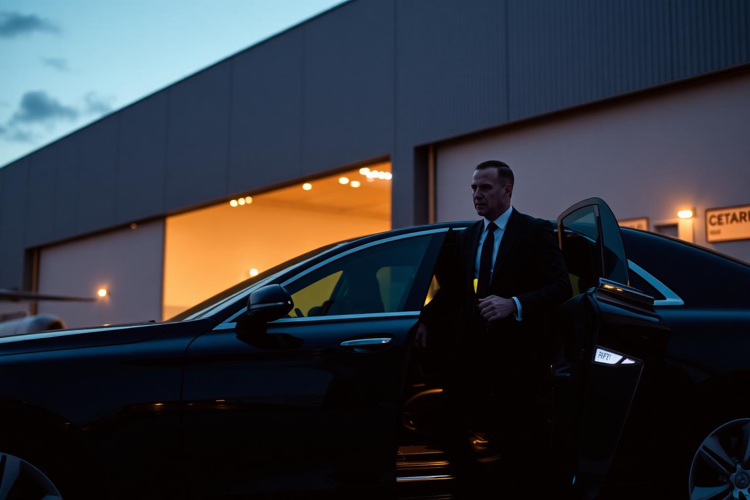 Chauffeur at private hangar