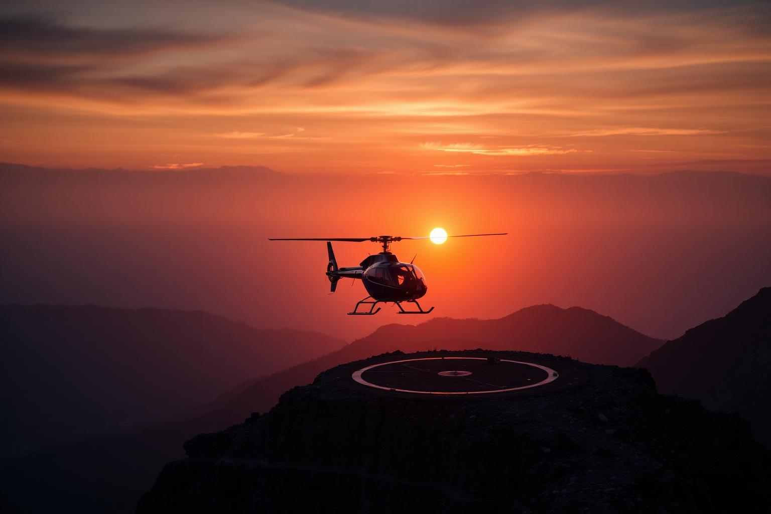 Helicopter at mountain helipad